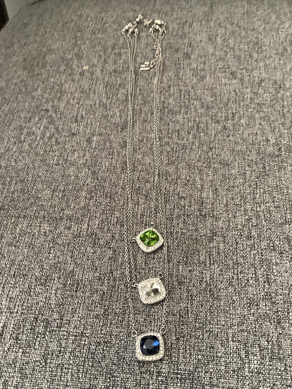 Park Lane Silver-Tone Triple Pendant Necklace with Green, Clear and Blue Stones